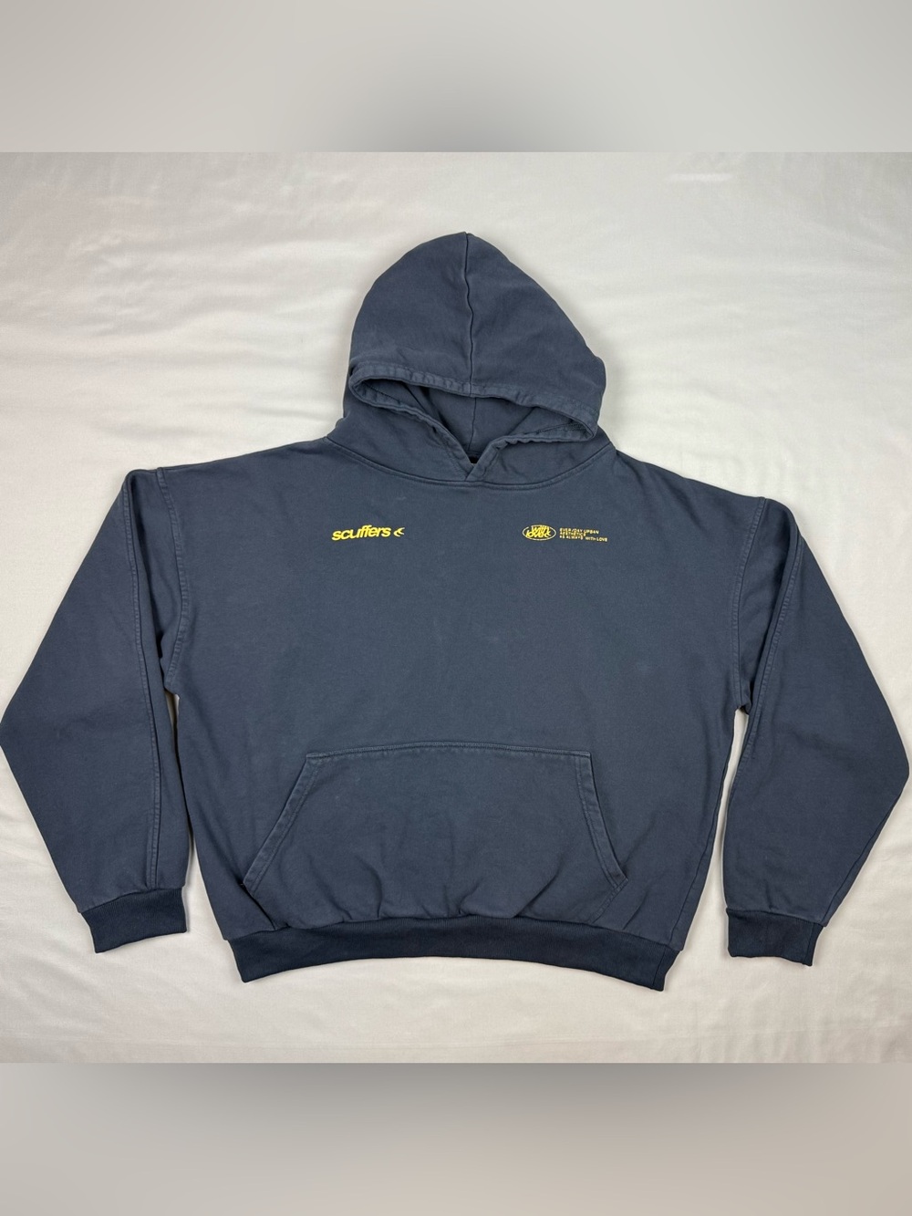 Scuffers Sign Hoodie Sweatshirt XL With Love Navy Blue Oversized Boxy B4